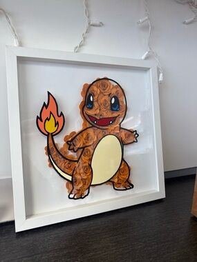 Pokemon Charmander Floral Art - Orange, Yellow, Black